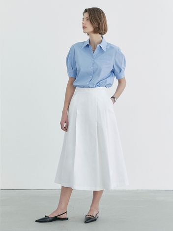 Banding long pleats skirts / White