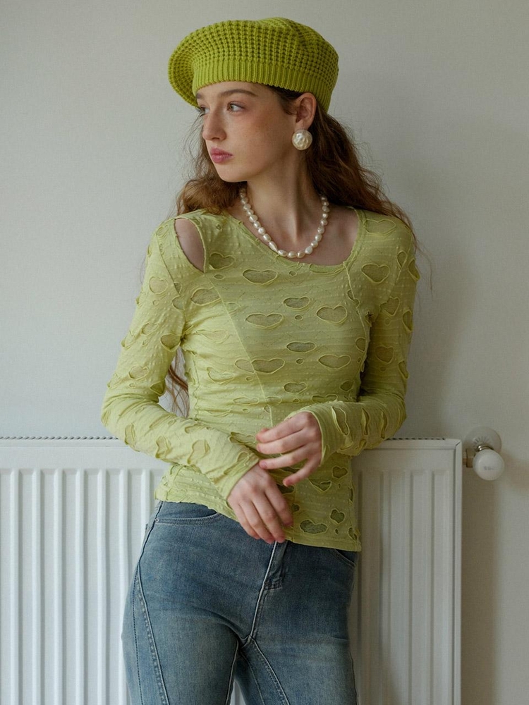 Cest_Heart irregular slim top_GREEN