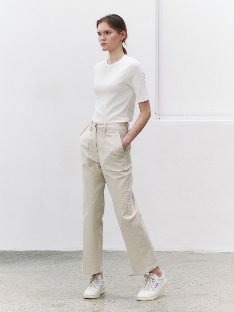 High rise stitch pants (ecru)