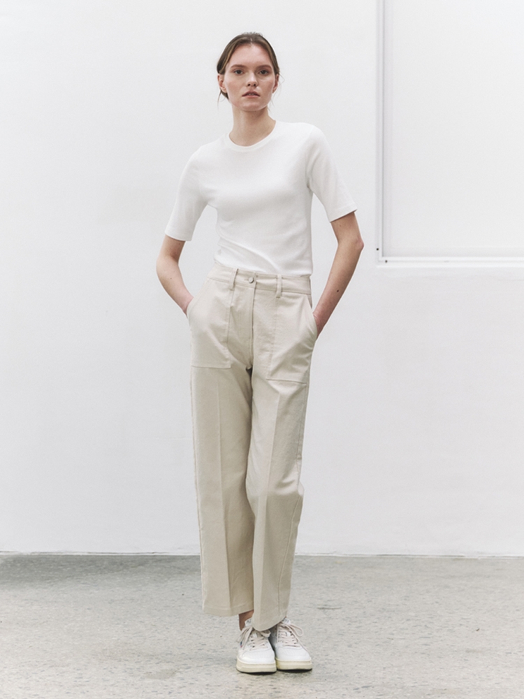 High rise stitch pants (ecru)