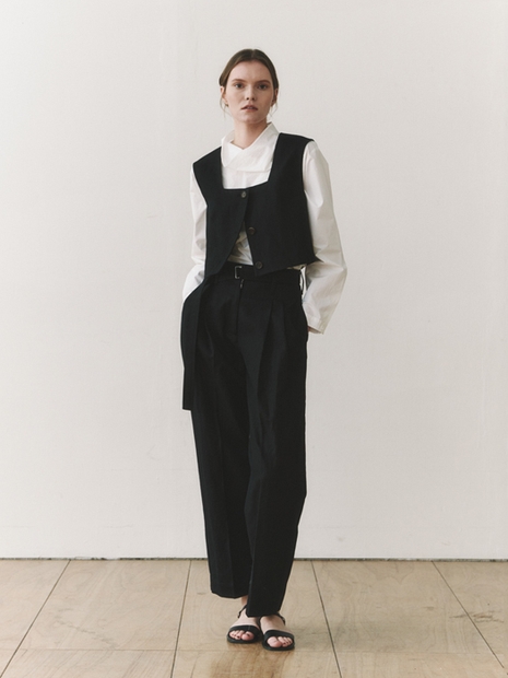  Linen belted pants (black)