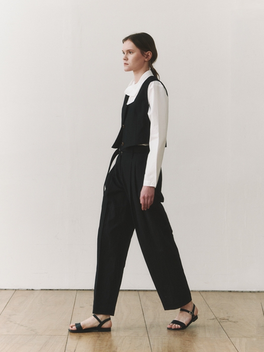  Linen belted pants (black)