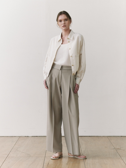 Two tuck wide pants (beige)