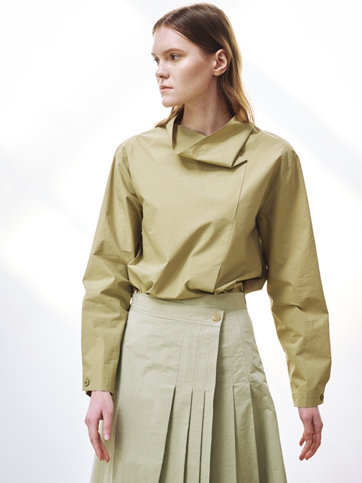 High neck cotton shirt (olive)