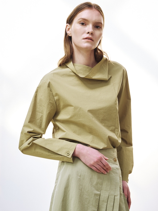 High neck cotton shirt (olive)