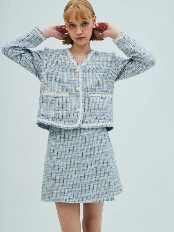 Check Tweed Wrap Shorts_Blue