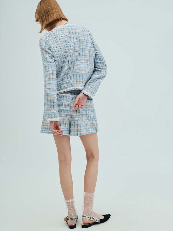 Check Tweed Wrap Shorts_Blue