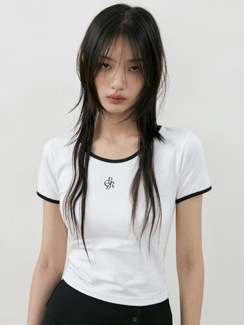 [23SS] 라인 배색 슬림 티셔츠_WHITE