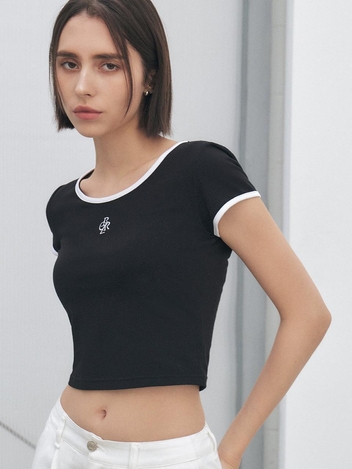 [23SS] 라인 배색 슬림 티셔츠_BLACK
