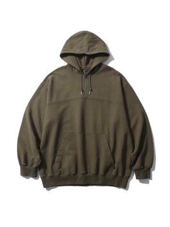 LOOSE SWEAT HALF ZIP HOODIE SAGE OLIVE
