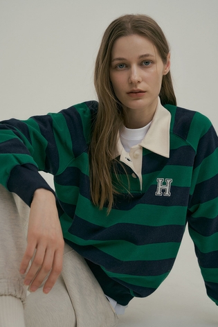 Collar Sweatshirt : Navy Stripe