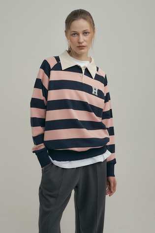Collar Sweatshirt : Pink Stripe