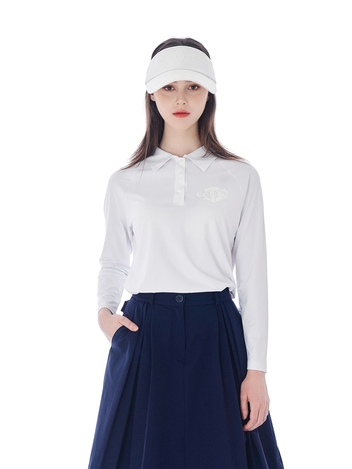 [CELLTY] PLAIN COLLAR-NECK LONG SLEEVE-WH