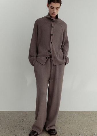 Cotton boucle whole garment pants_Wood