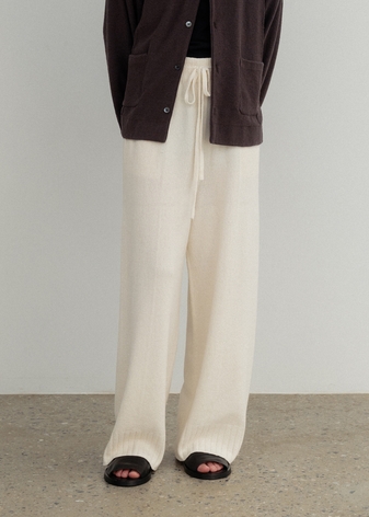 Cotton boucle whole garment pants_Off white