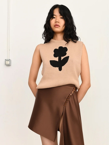 One flower vest - beige/black
