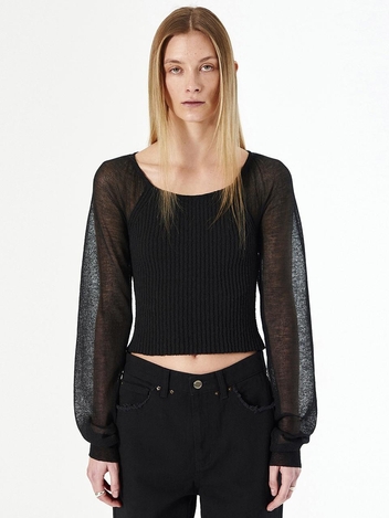 GLITTERING SLEEVES KNIT TOP_BLACK