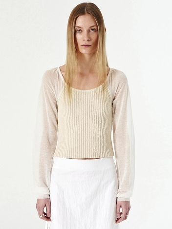 GLITTERING SLEEVES KNIT TOP_IVORY