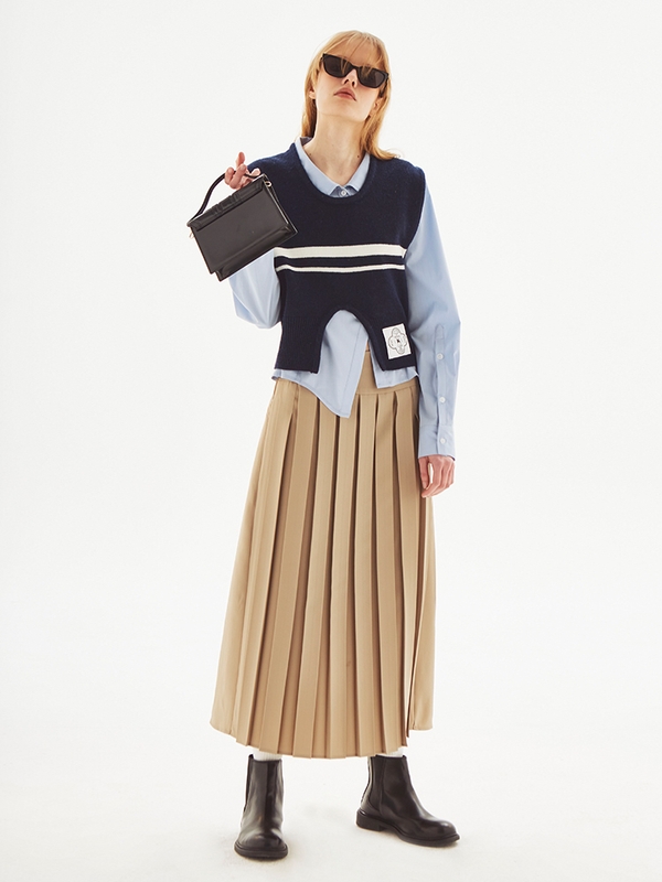 [LINE] Back Cut-Out Pleats Skirt (3colors)