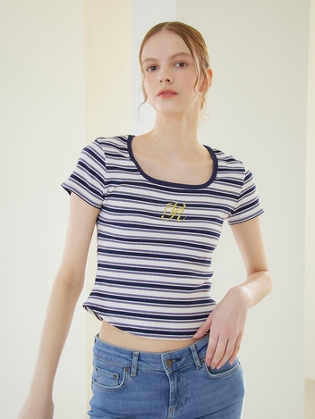 CLASSIC SQUARE NECK LOGO T-SHIRT_STRIPE