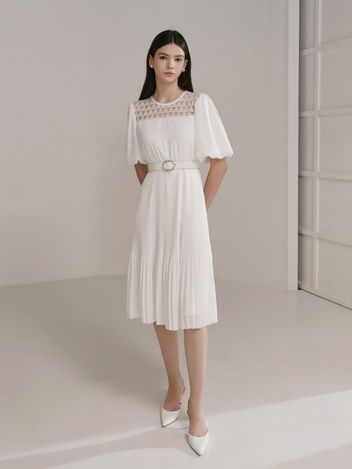 [S BLANC] ARIANNA / See-through Puff Spangle Pleats Dress