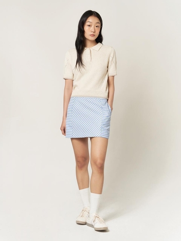 체크 미니 스커트 블루