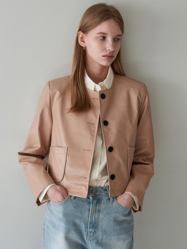 ECO LEATHER ROUND JACKET_CREAM