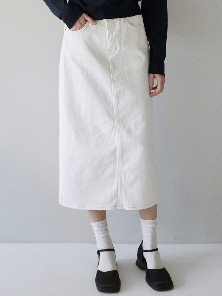 H-LINE DENIM SKIRT_WHITE