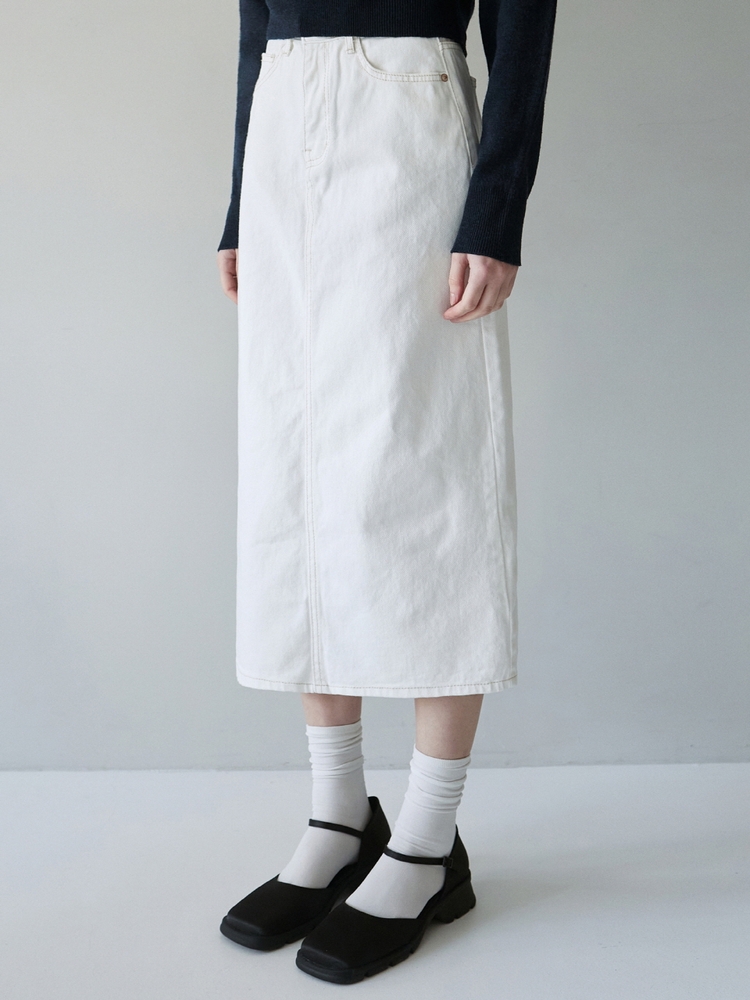 H-LINE DENIM SKIRT_WHITE