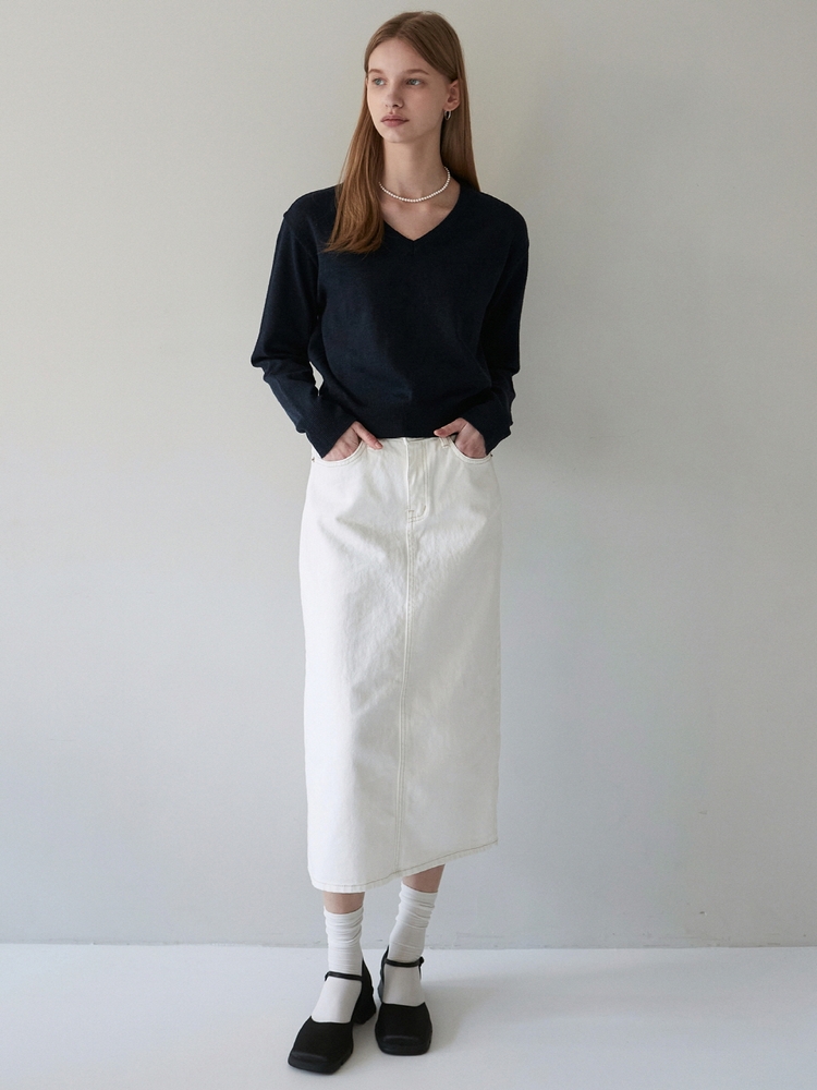 H-LINE DENIM SKIRT_WHITE