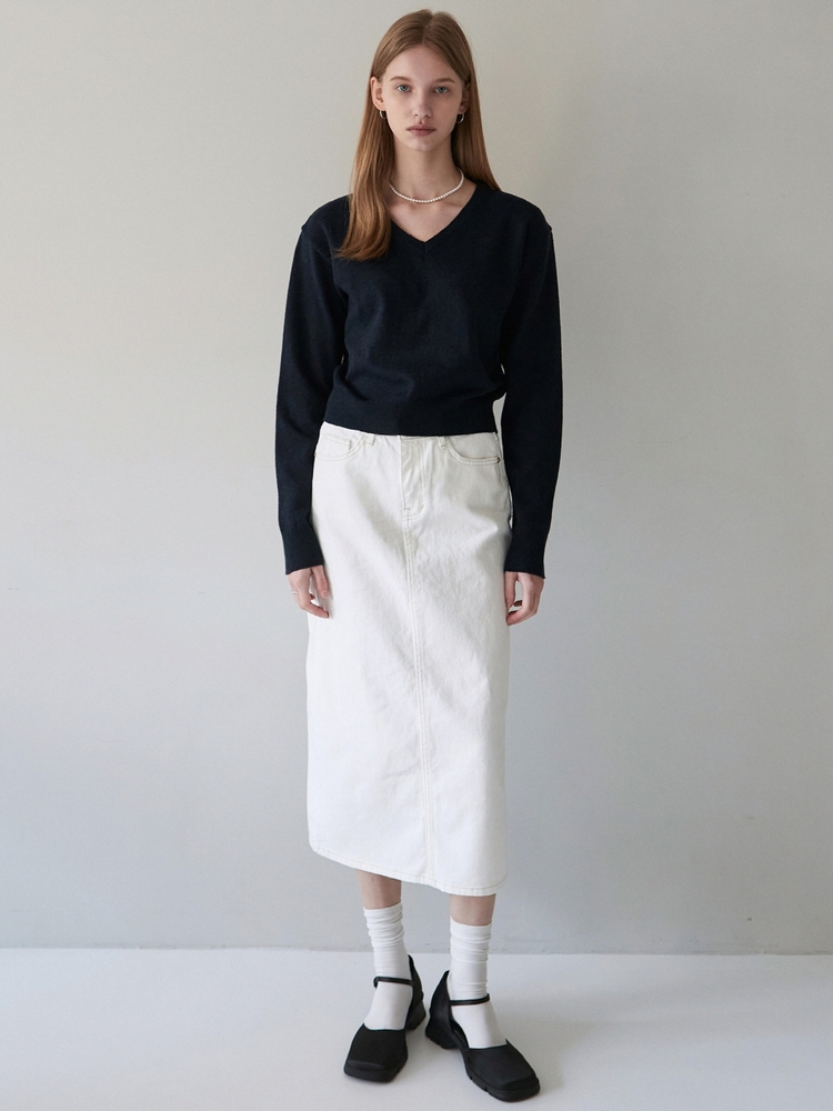 H-LINE DENIM SKIRT_WHITE