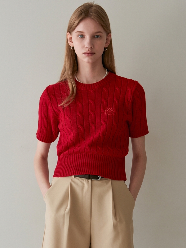 LOGO CABLE SHORT SLEEVE KNIT_RED