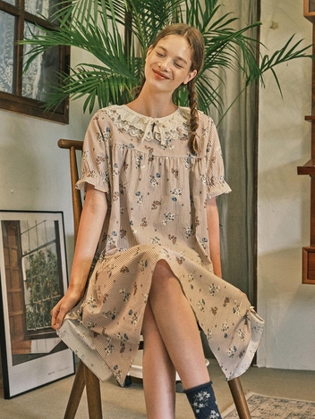 앤의 꽃송이 반팔 원피스 핑크브라운(40수)