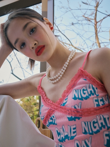 CALIE LACE RIB TOP PINK