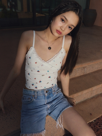 CALIE LACE RIB TOP IVORY