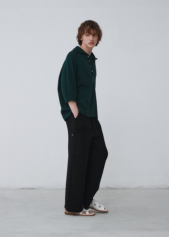 Linen cotton cargo pocket pants_Black