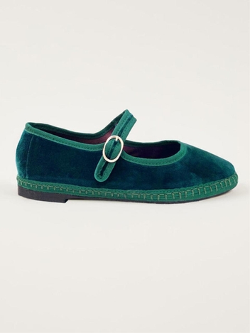 LEONOR VELVET MARY JANE - PETROL GREEN