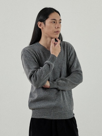 캐시 세미 브이넥 니트 티셔츠 (그레이)