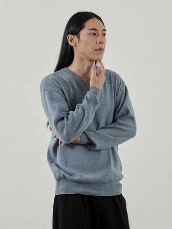 캐시 세미 브이넥 니트 티셔츠 (블루)