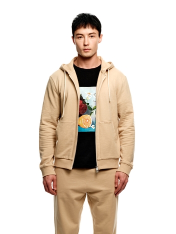 2-Way Logo Zip-up Hoodie_Beige