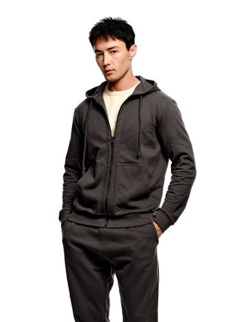 2-Way Logo Zip-up Hoodie_Charcoal