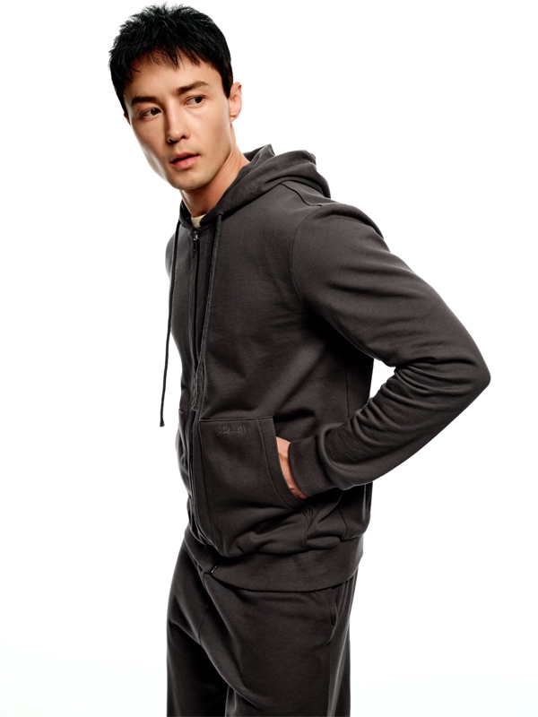 2-Way Logo Zip-up Hoodie_Charcoal