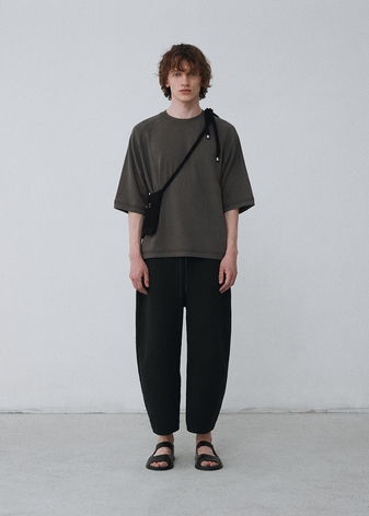 Linen boucle mesh raglan crewneck pullover_Moss grey