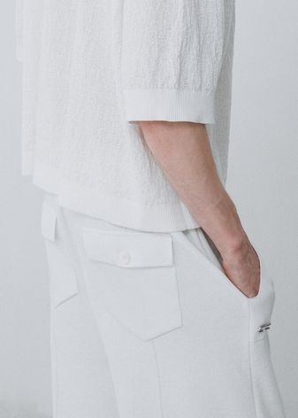 Linen cotton flap pocket wide pants_Off white