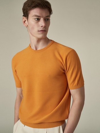 Wool Textured Half Crewneck_Orange