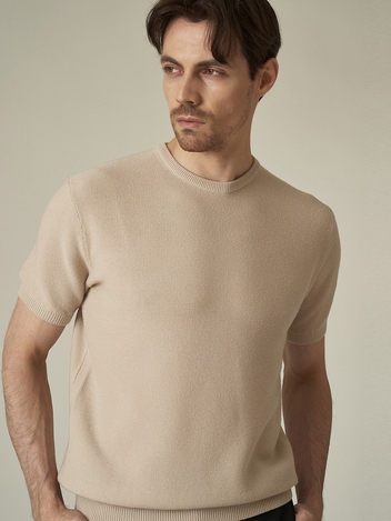 Wool Textured Half Crewneck_Soy