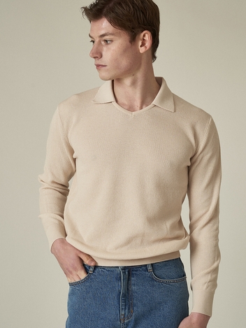 Light Cotton V-collar Sweater_Beige