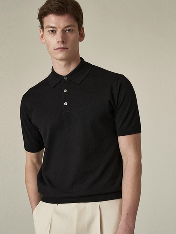 Silk Blended Half Polo_Black