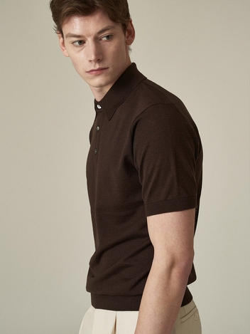 Silk Blended Half Polo_Dark Brown