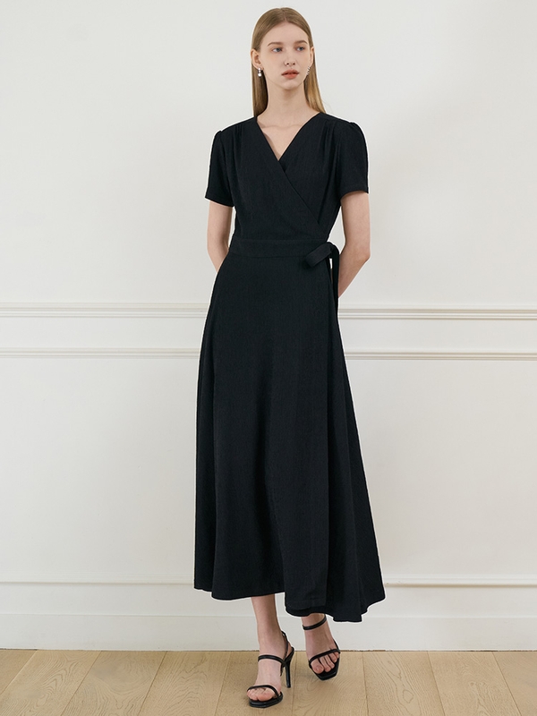 VIVIANA Short Sleeve Wrap Dress_Black